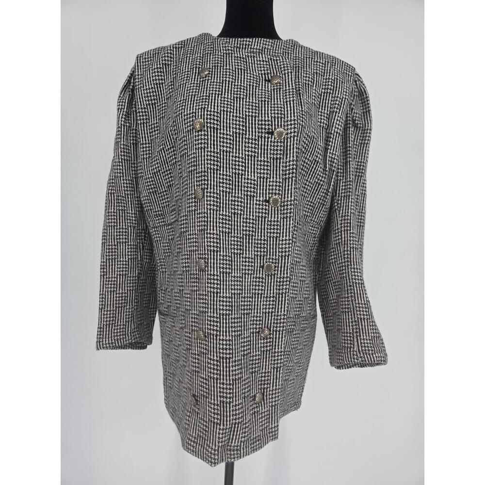 Vintage 80s Emanuel Ungaro Parallele Structured Blazer 10 Plaid Black &‎ Ivory